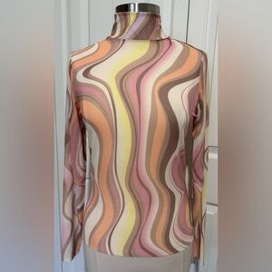 2 for $20 AFRM Sheer Mesh Mock Turtleneck Swirl Print Pastels White SZ XL NWOT